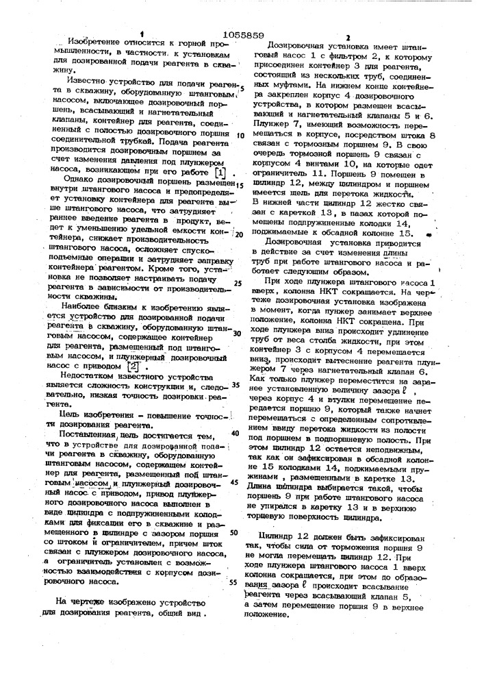 Устройство для дозированной подачи реагента в скважину, оборудованную штанговым насосом (патент 1055859)