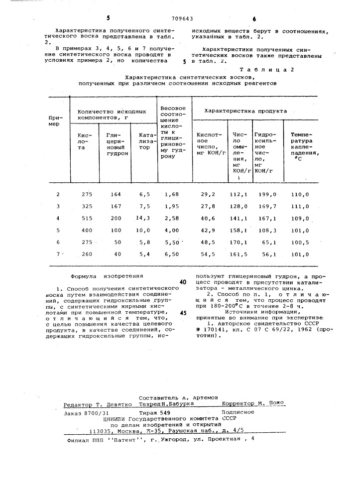 Способ получения синтетического воска (патент 709643)