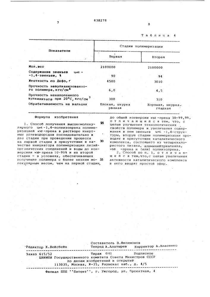 Способ получения высокомолекулярного цис-1,4-полиизопрена (патент 438278)