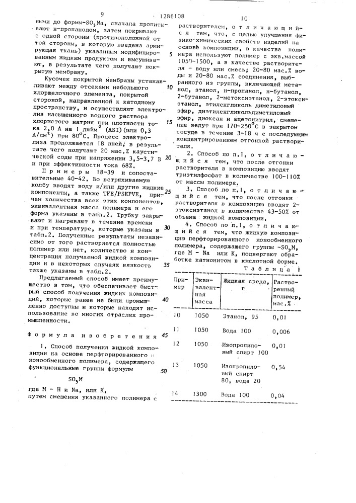 Способ получения жидкой композиции на основе перфторированного ионообменного полимера (патент 1286108)