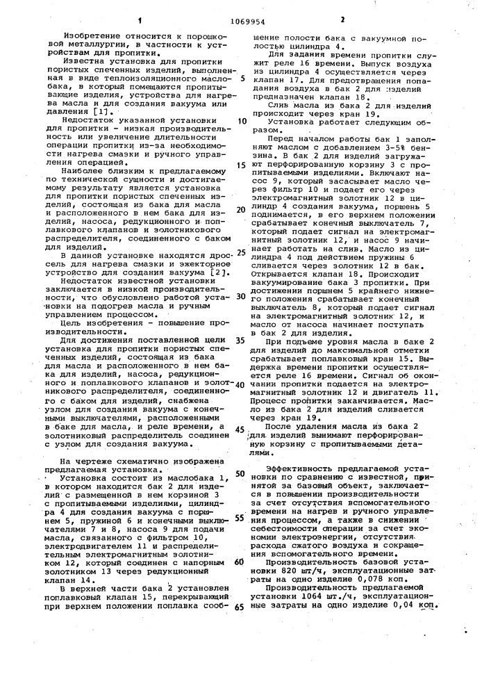 Установка для пропитки пористых спеченных изделий (патент 1069954)