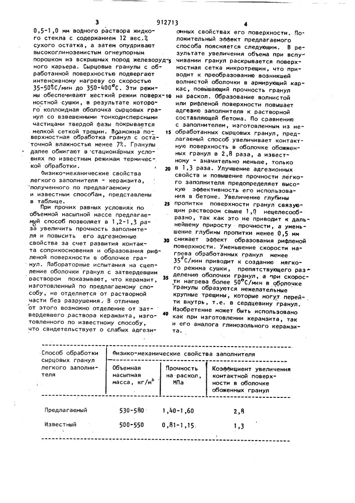 Способ обработки сырцовых гранул легкого заполнителя (патент 912713)