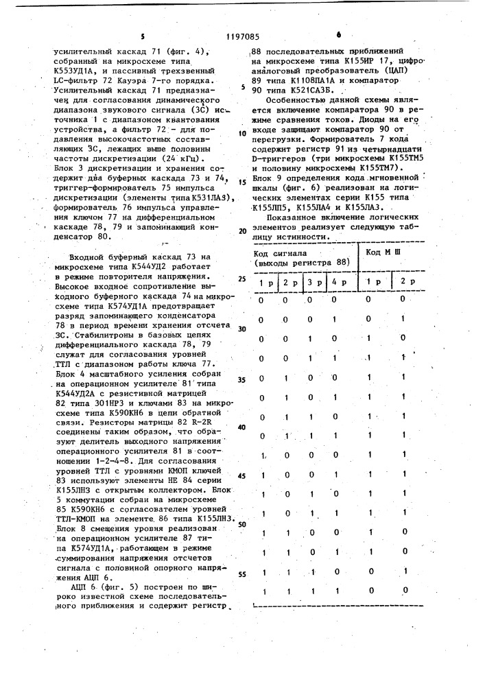 Устройство для кодирования звуковых сигналов с инерционным компандированием (патент 1197085)