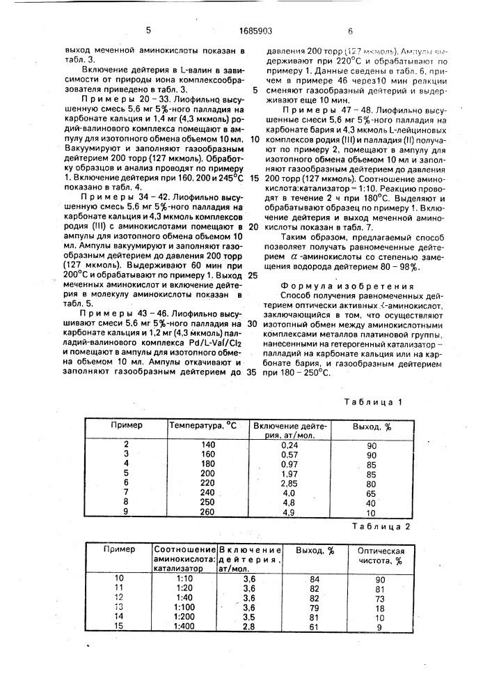 Способ получения равномеченных дейтерием оптически активных @ -аминокислот (патент 1685903)