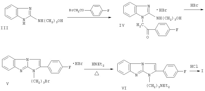Дигидрохлорид 1-(3-диэтиламинопропил)-2-(4-фторофенил)имидазо[1,2-а]бензимидазола, обладающий местно-анестезирующим действием (патент 2311416)