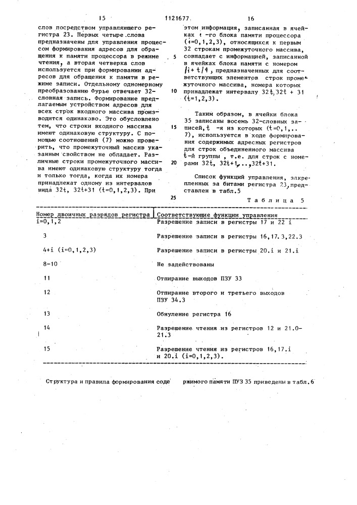 Устройство управления процессора двухмерного преобразования фурье (патент 1121677)