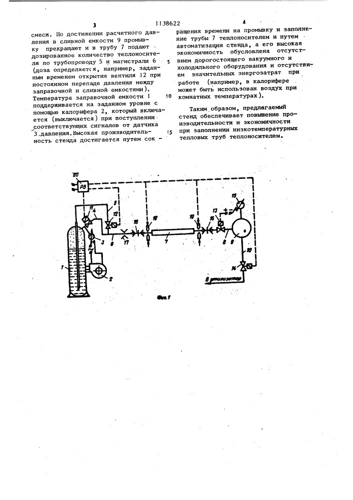 Стенд для заполнения тепловой трубы теплоносителем (патент 1138622)
