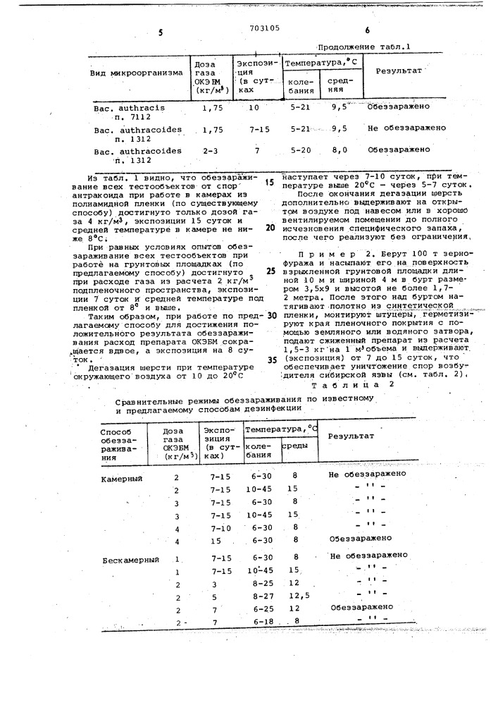 Способ газовой дезинфекции (патент 703105)