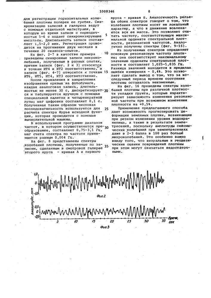 Способ определения резонансной частоты грунтовой плотины (патент 1008346)