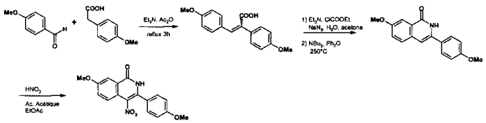 Способ синтеза 7-метокси-4-нитро-3-(п-метоксифенил) изохинолинона (патент 2585623)