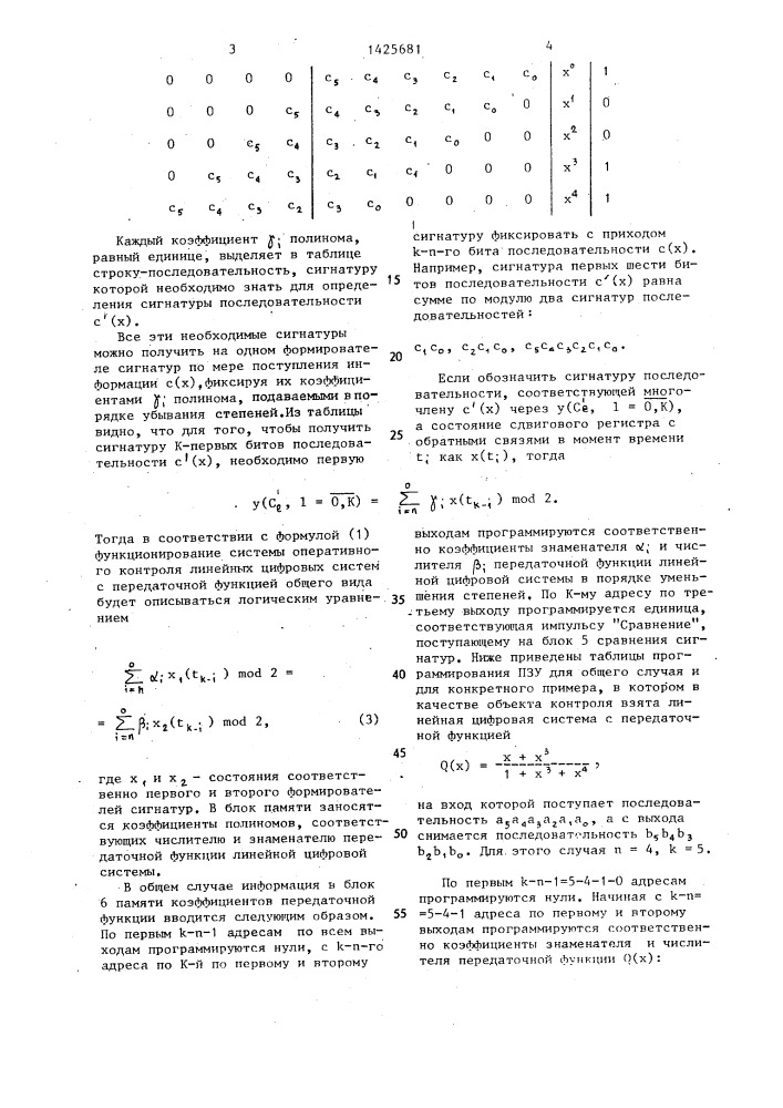 Устройство контроля линейных цифровых систем (патент 1425681)