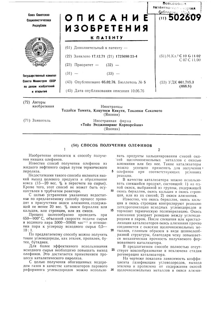 Способ получения олефинов (патент 502609)