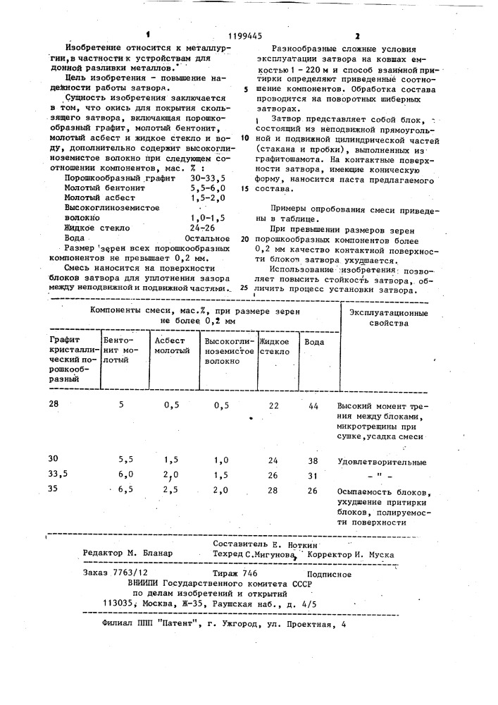 Смесь для покрытия скользящего затвора (патент 1199445)