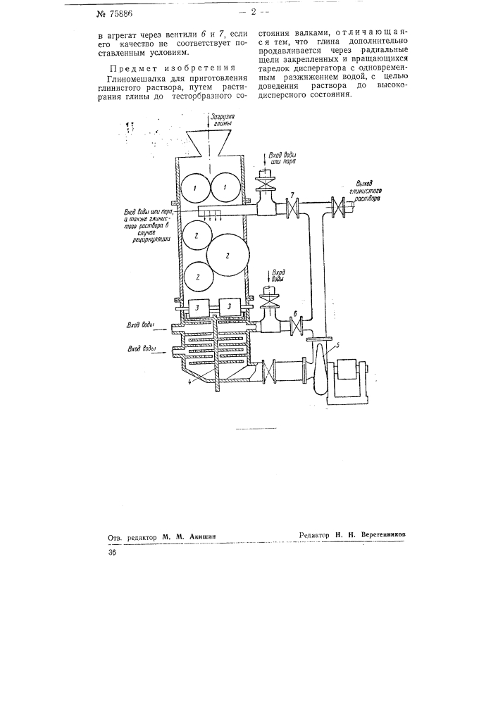 Глиномешалка для приготовления глинистого раствора (патент 75886)