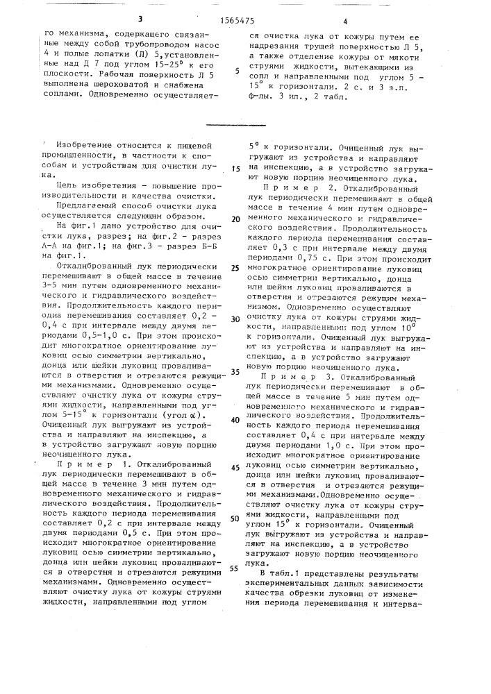 Способ очистки лука и устройство для его осуществления (патент 1565475)