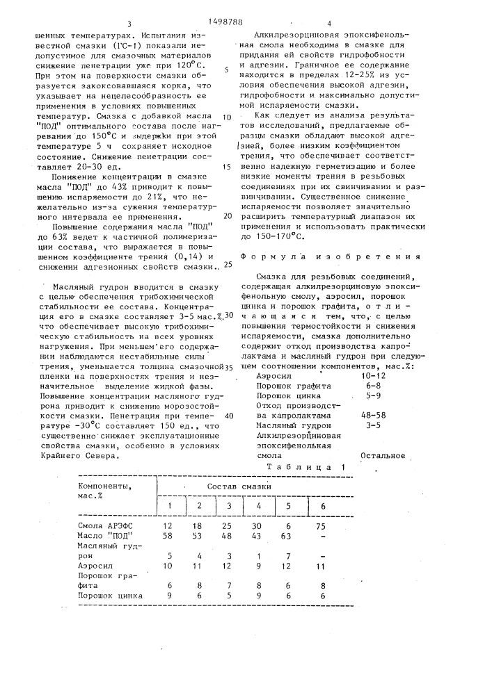 Смазка для резьбовых соединений (патент 1498788)