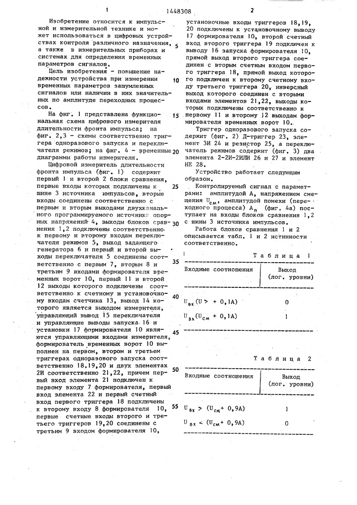 Цифровой измеритель длительности фронта импульса (патент 1448308)