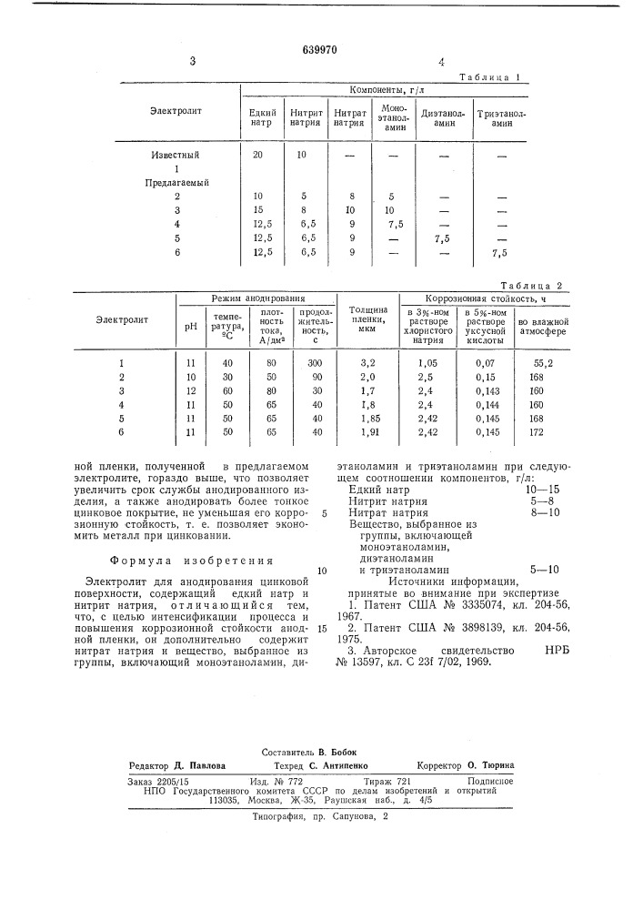 Электролит для анодирования цинковой поверхности (патент 639970)