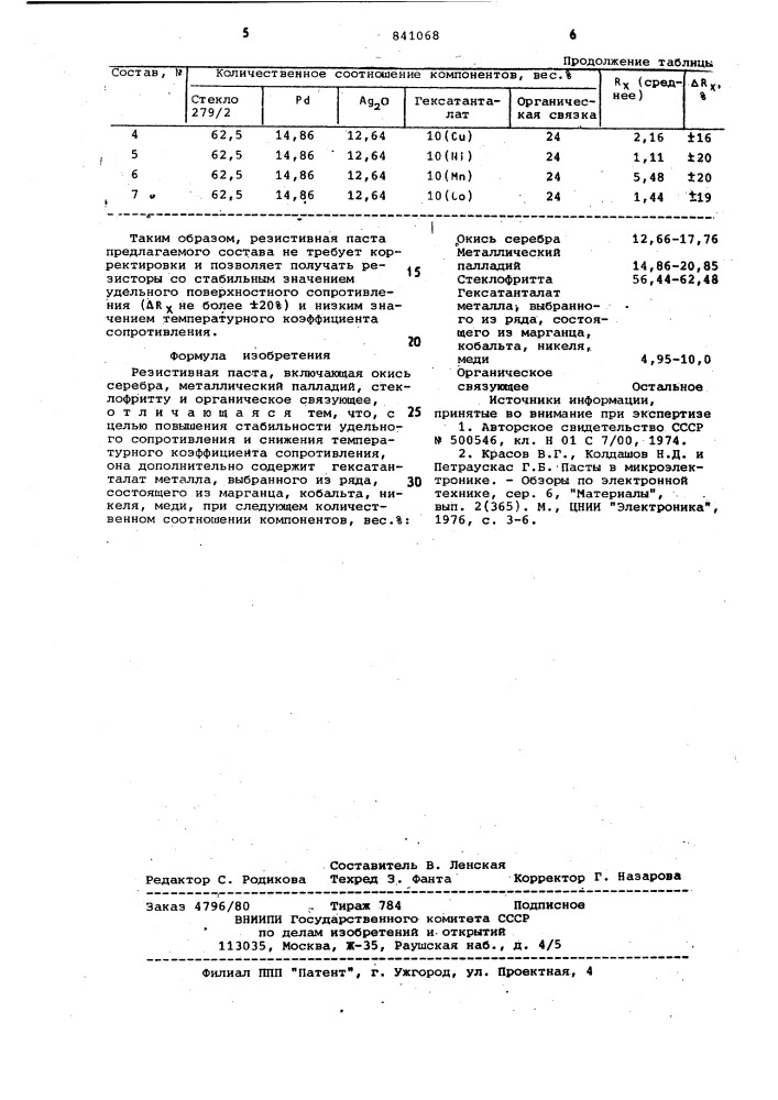 Резистивная паста (патент 841068)