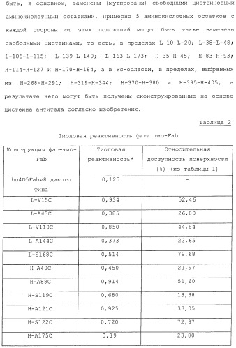 Антитела, сконструированные на основе цистеинов, и их конъюгаты (патент 2412947)