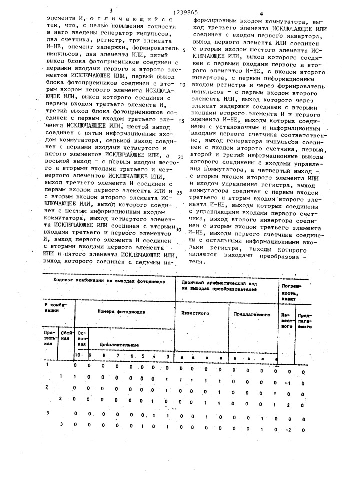 Преобразователь перемещения в код (патент 1239865)