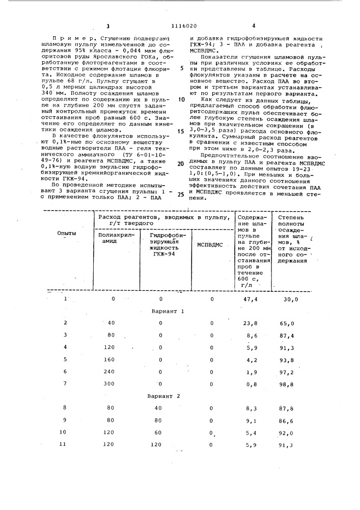 Способ сгущения флюоритсодержащих шламовых пульп (патент 1116020)