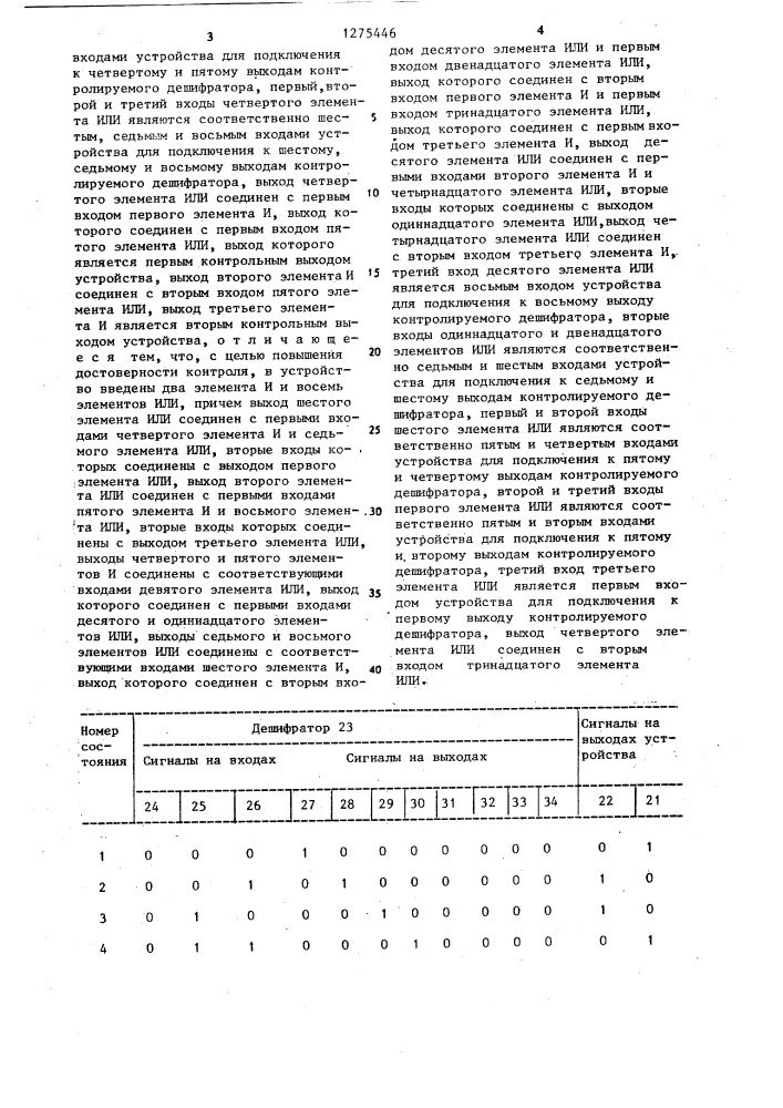 Устройство для контроля дешифратора (патент 1275446)