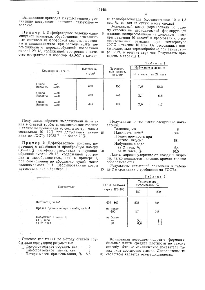 Композиция для изготовления древесноволокнистых плит (патент 491481)