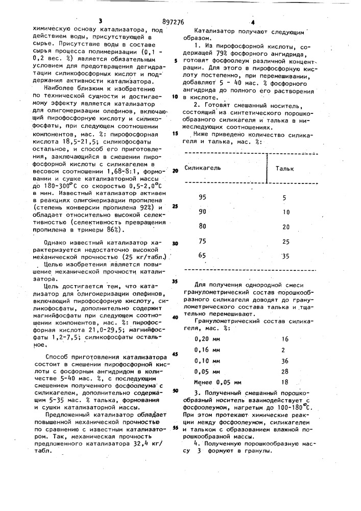 Катализатор для олигомеризации олефинов и способ его приготовления (патент 897276)