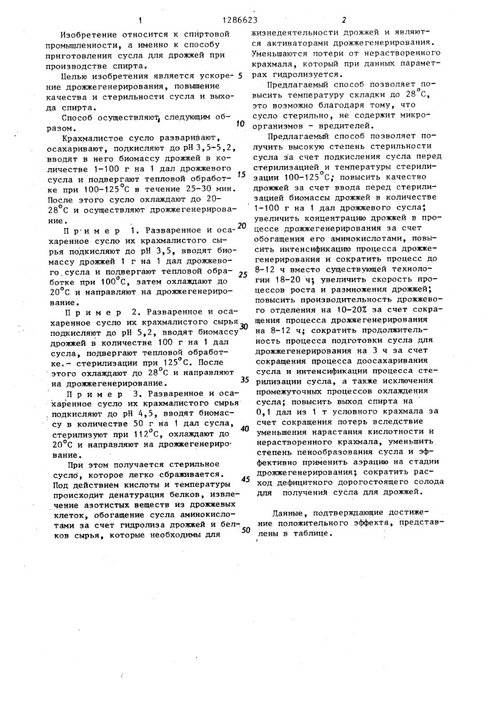 Способ приготовления сусла для дрожжей при производстве спирта (патент 1286623)