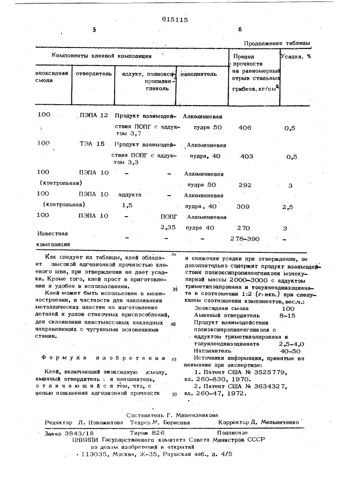 Клей (патент 615115)