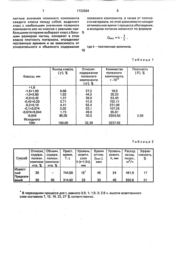 Способ автоматического регулирования процесса обогащения (патент 1722584)