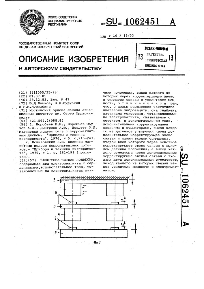 Электромагнитная подвеска (патент 1062451)