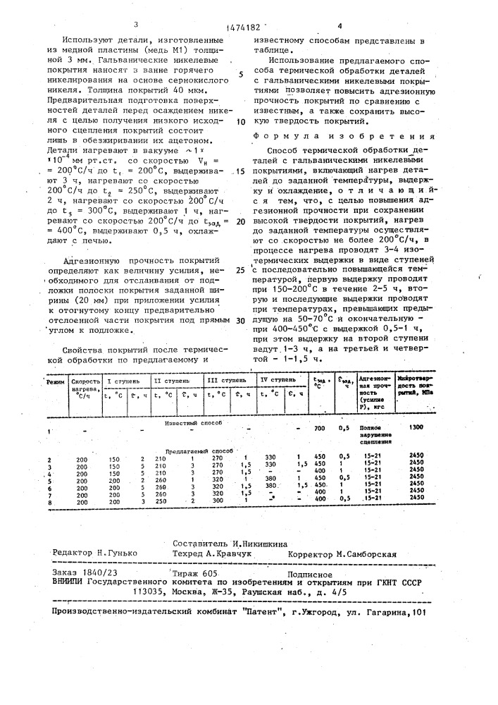 Способ термической обработки деталей с гальваническими никелевыми покрытиями (патент 1474182)