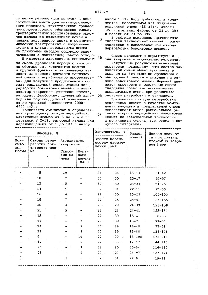 Состав закладочной смеси (патент 877079)