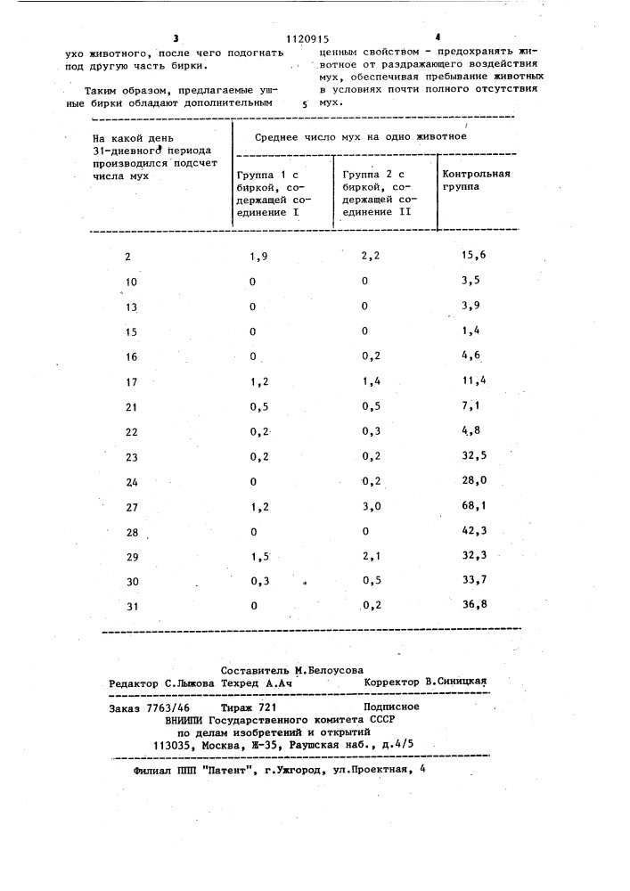 Способ изготовления инсектицидной ушной бирки для животных (патент 1120915)