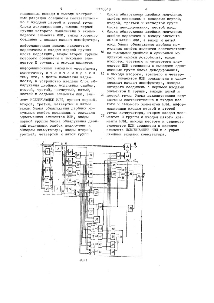 Модульное запоминающее устройство с коррекцией ошибок (патент 1320848)