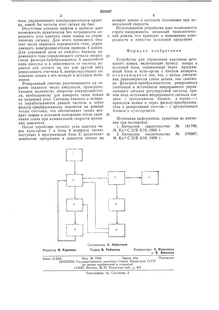 Устройство для управления наклоном шлакового ковша (патент 531847)