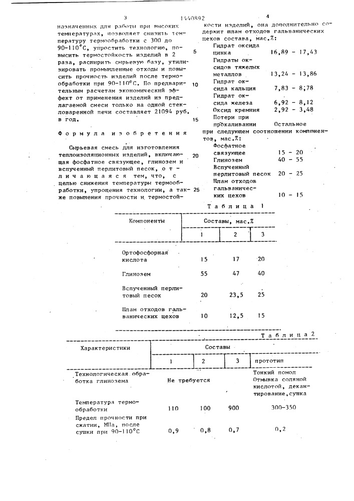 Сырьевая смесь для изготовления теплоизоляционных изделий (патент 1440892)
