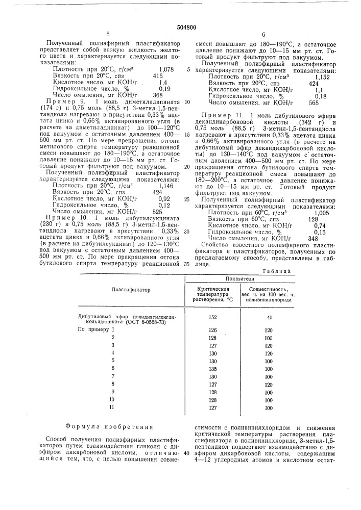 Способ получения полиэфирных пластификаторов (патент 504800)