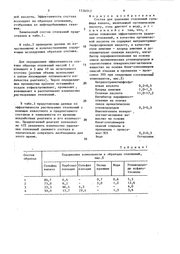 Состав для удаления отложений сульфида железа (патент 1534012)