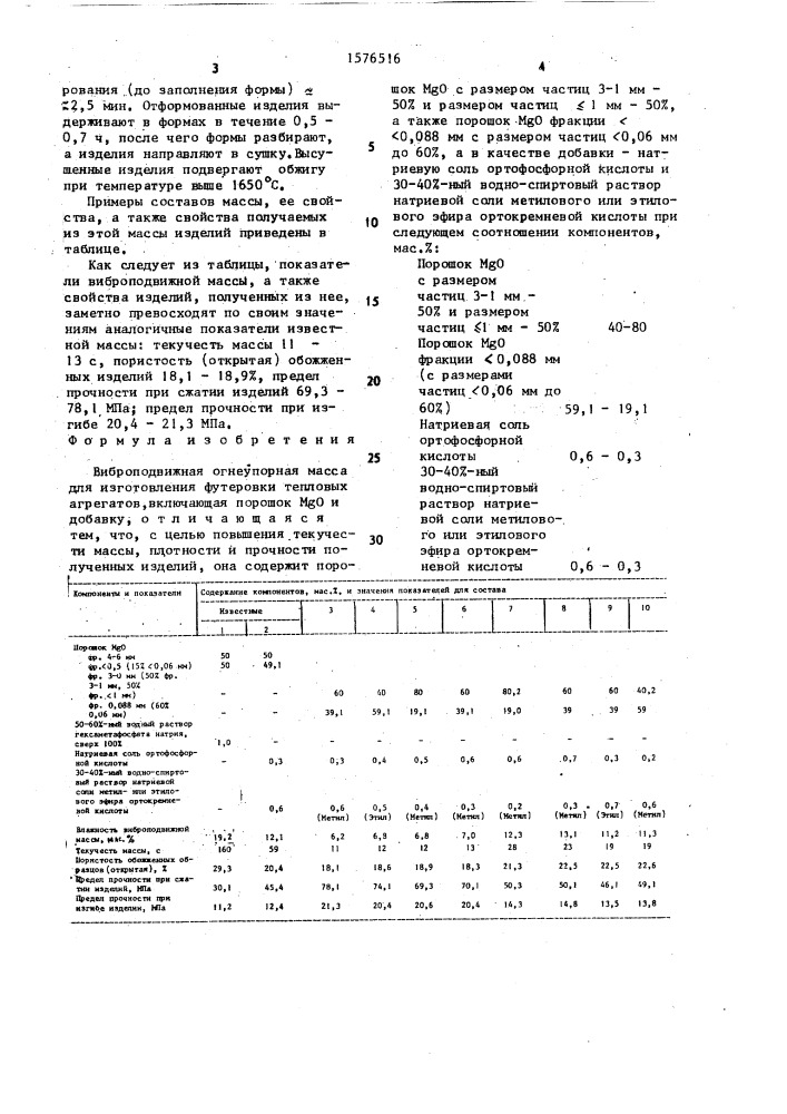 Виброподвижная огнеупорная масса (патент 1576516)