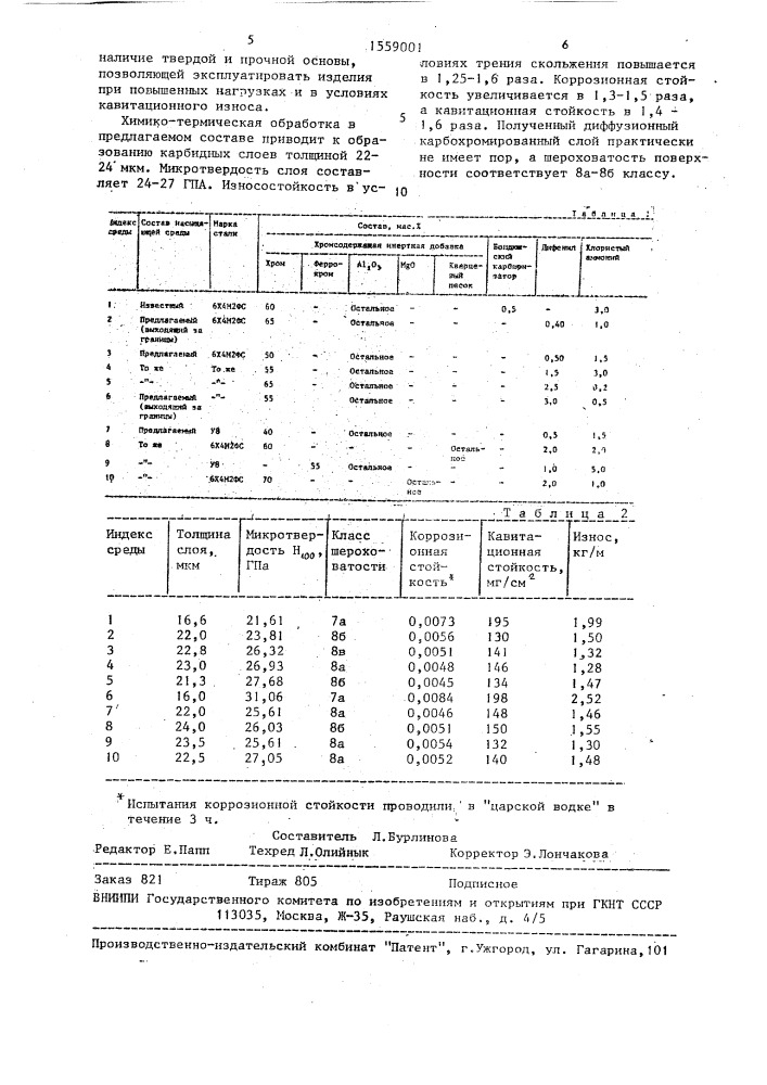 Состав для карбохромирования стальных деталей (патент 1559001)