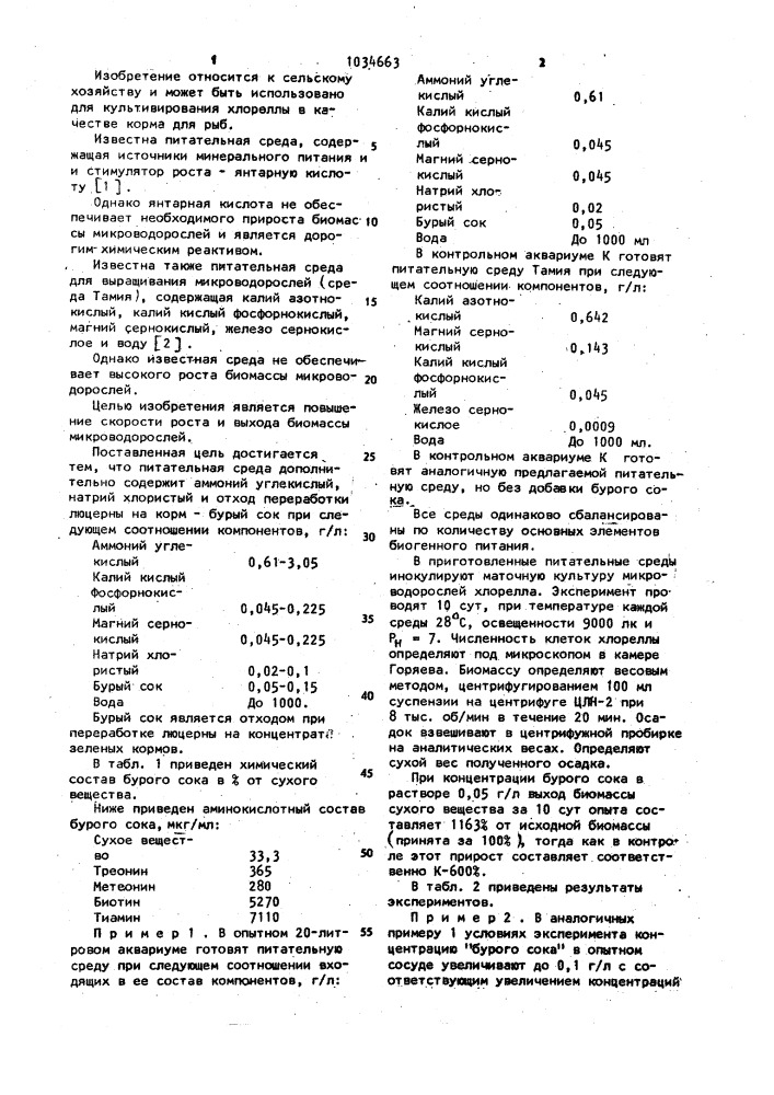 Питательная среда для культивирования микроводорослей (патент 1034663)
