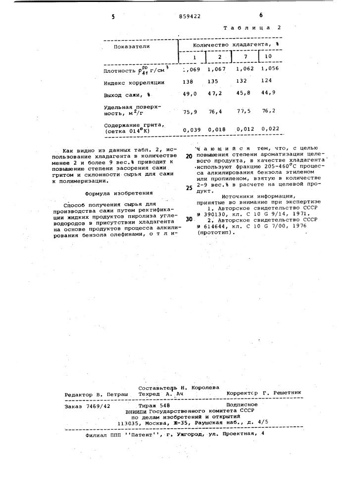 Способ получения сырья для производства сажи (патент 859422)