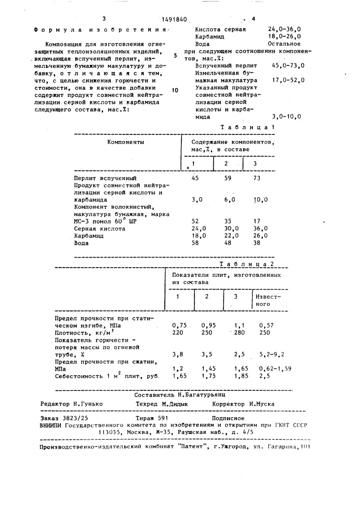 Композиция для изготовления огнезащитных теплоизоляционных изделий (патент 1491840)