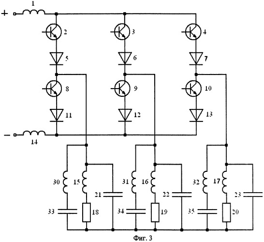 Трехфазный мостовой двухчастотный инвертор тока для индукционного нагрева (варианты) (патент 2431229)