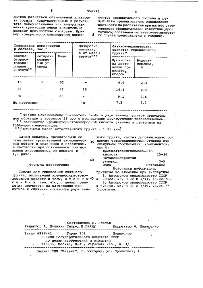 Состав для укрепления связного грунта (патент 958593)