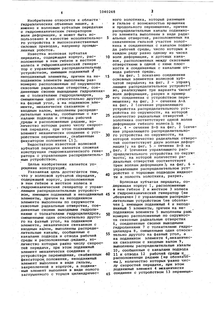 Волновая зубчатая передача (патент 1040248)