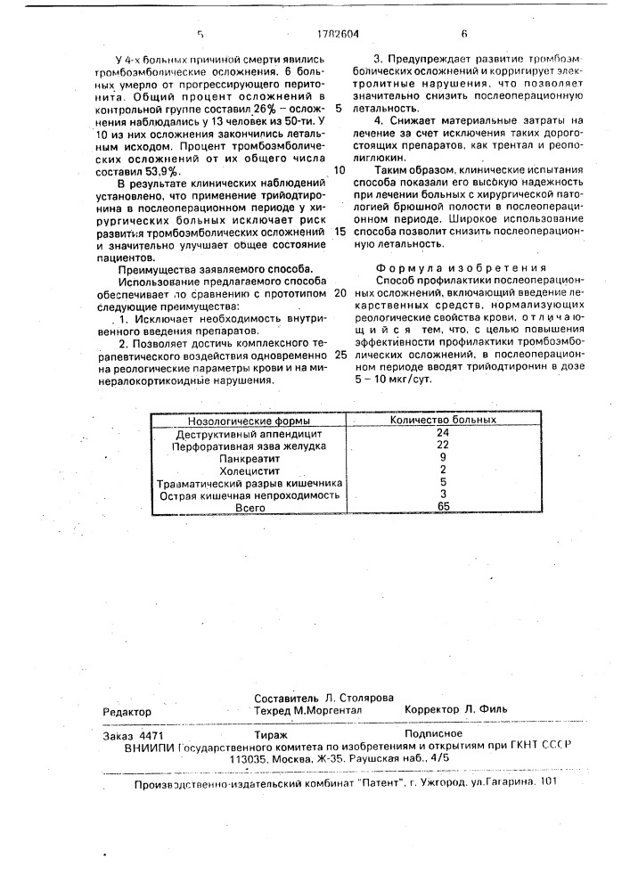 Способ профилактики послеоперационных осложнений (патент 1782604)